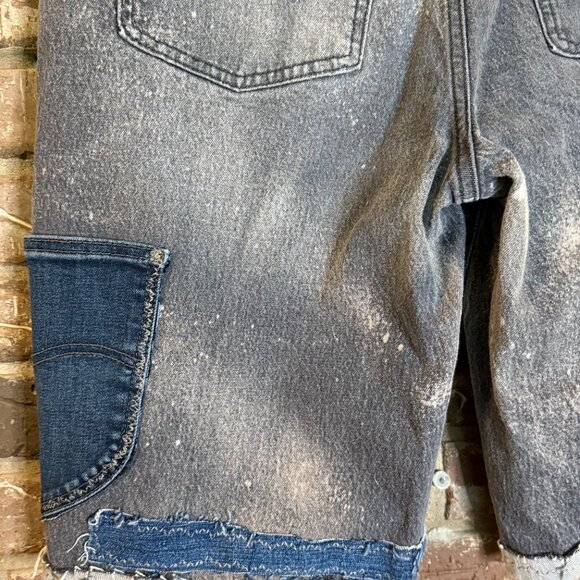 Upcycled Denim Patchwork Shorts High Waisted Wide Leg Size 12 - Picture 11 of 12